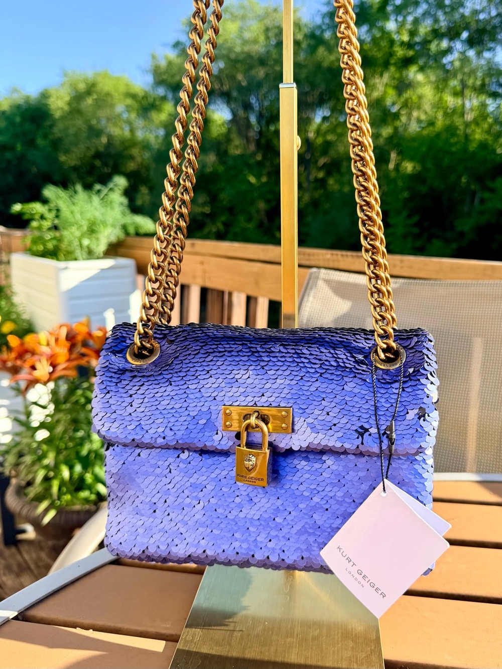 Kurt Geiger London Sequin Mini Brixton Crossbody in Periwinkle/Purple w Dustbag - Picture 2 of 11
